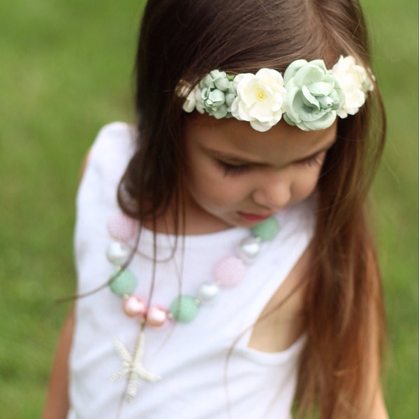 Sage Headband, Cream Headband, Flower Girl Headband, green Headband, ivory baby Headband, Flower Headband, Floral Crown Headband