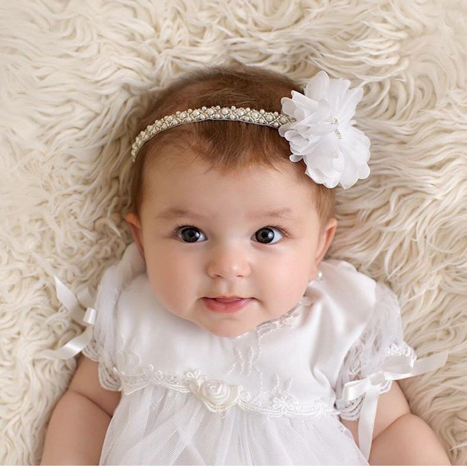 White Baptism Headband White Christening Headband Cross Etsy
