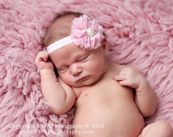 Pink Flower Headband, Pink Headband, Pink Flower Girl Headband, Pink Birthday Headband, Flower Headband, Pink Newborn Headband, Pink Clip