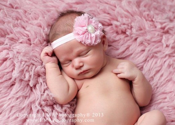 Pink Flower Headband, Pink Headband, Pink Flower Girl Headband