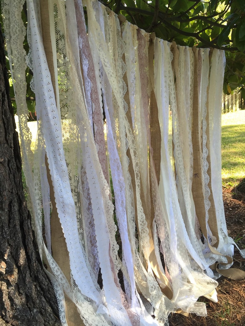 Rustic Burlap & Lace Fabric Ribbon Backdrop Garland Curtain Etsy