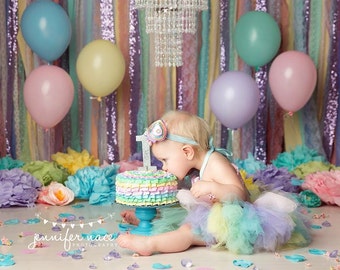 Mixed pastels with Lavender sparkle sequin Fabric Garland Backdrop - Birthday Garland, Photo Prop, Event Decor, Smash Cake, 1st Birthday