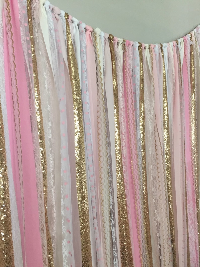 Pink Ombre & Gold Sequin Sparkle Fabric Backdrop Garland Etsy