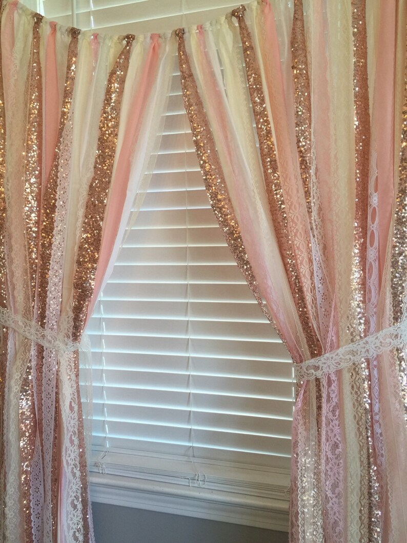 Rose Gold Sparkle Sequin Garland Curtain With Lace Nursery Etsy
