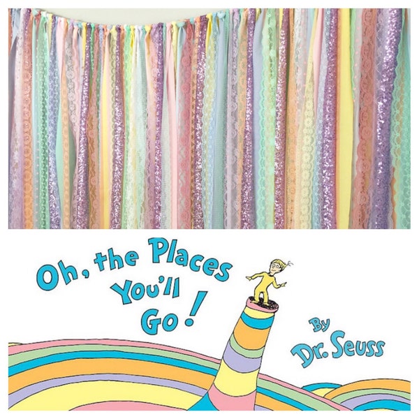 Seuss inspired Places You will Go Sparkle Sequin Fabric Backdrop - Birthday Garland, Photo Prop, Cake Smash, Curtain, Baby Shower, Nursery