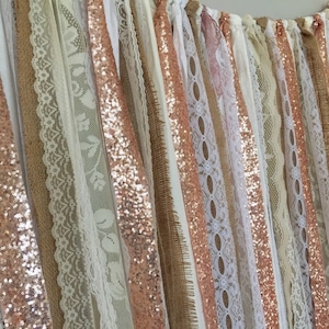 Rose Gold Sequin Garland Backdrop Rustic Chic Wedding, Photo Prop, Curtain, Baby Shower, Party Decorations image 2