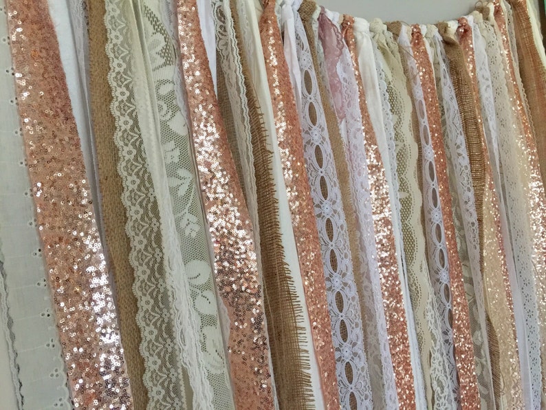 Rose Gold Sequin Garland Backdrop Rustic Chic Wedding, Photo Prop, Curtain, Baby Shower, Party Decorations image 2