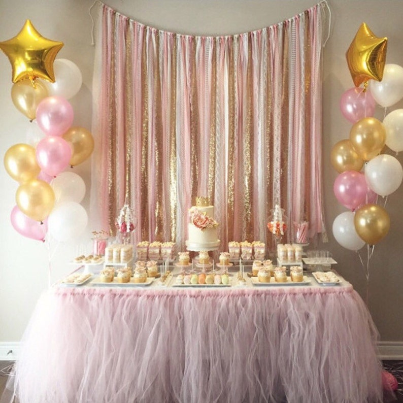 Pink Gold Garland Backdrop Birthday Baby Shower Wedding Etsy