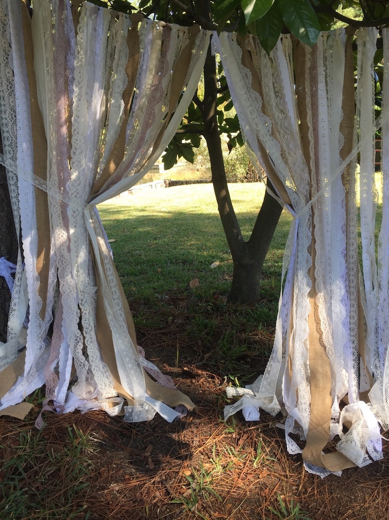 Rustic Burlap & Lace Fabric Ribbon Backdrop Garland Curtain Etsy