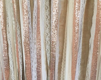 Rose Gold Sequin Garland Backdrop - Rustic Chic Wedding, Photo Prop, Curtain, Baby Shower, Party Decorations