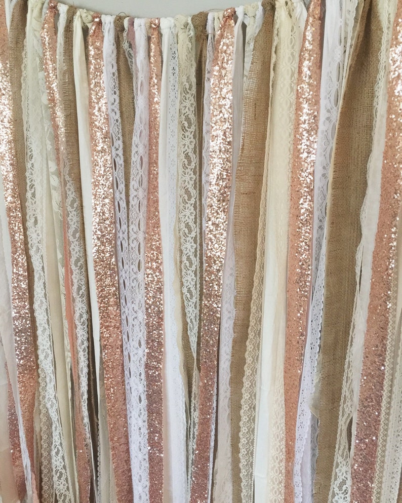 Rose Gold Sequin Garland Backdrop Rustic Chic Wedding, Photo Prop, Curtain, Baby Shower, Party Decorations image 1