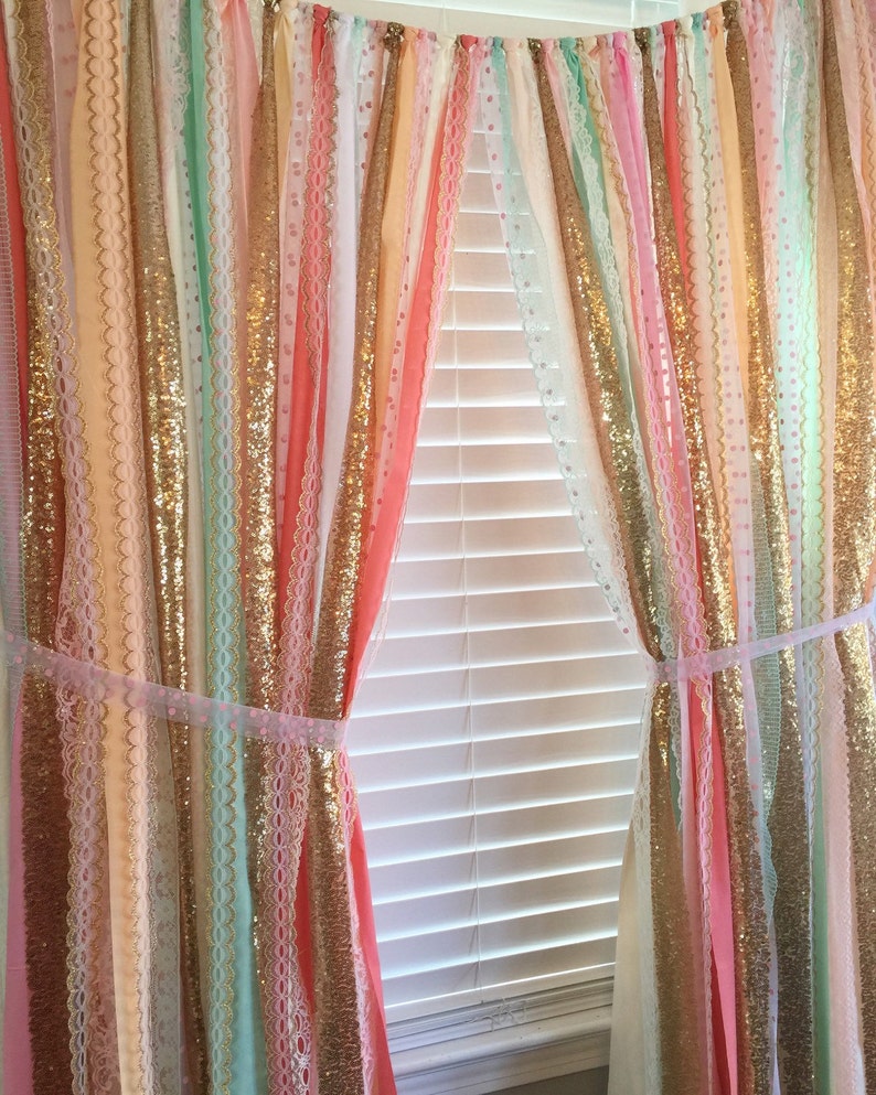 Sherbet Blends With Gold Sparkle Sequin Garland Curtain With Etsy