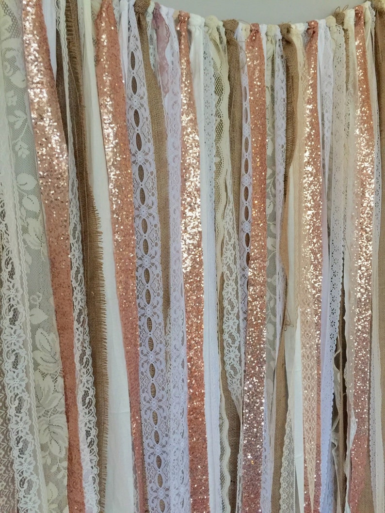 Rose Gold Sequin Garland Backdrop Rustic Chic Wedding, Photo Prop, Curtain, Baby Shower, Party Decorations image 3