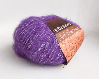 Brushed Suri alpaca / mulberry silk yarn,  light worsted / DK yarn for knitting, weaving and crochet, 100g skein