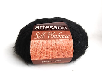 Brushed Suri alpaca / mulberry silk yarn,  light worsted / DK yarn for knitting, weaving and crochet, 100g skein