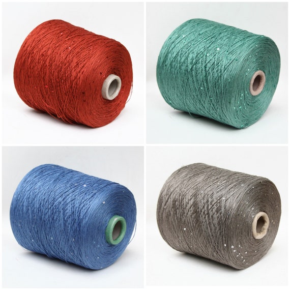 Linen / sequins yarn on cone, sock / fingering weight yarn for knitting, weaving and crochet, per 100g