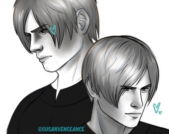 Leon S Kennedy Resident Evil 4 Remake Sketch Print 5x7