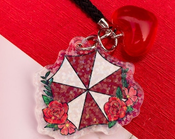 Umbrella RPD RE2 Resident Evil Holographic Phone Charm Keychain