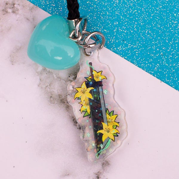 Cloud Strife Buster Sword Final Fantasy VII Holographic Phone Charm Keychain