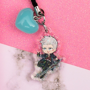 Nero Devil May Cry 5 Holographic Heart Phone Charm Acrylic Keychain