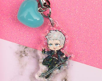 Porte-clés acrylique Nero Devil May Cry 5 avec breloque coeur holographique pour téléphone