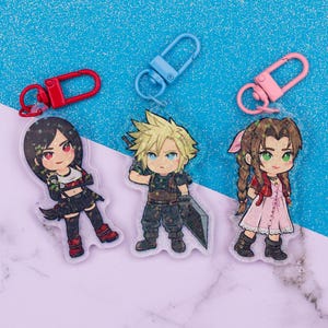 Cloud Strife Aerith Tifa Final Fantasy VII Holographic Acrylic Charm Keychains