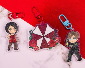 Llaveros acrílicos holográficos con dijes de Leon Kennedy, Ada Wong y Umbrella RE2 de Resident Evil
