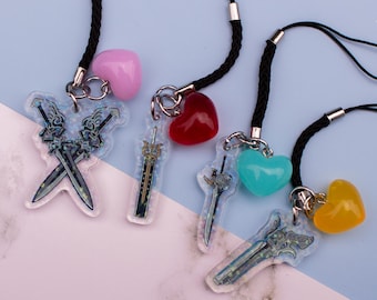 Noctis Prompto Gladio Ignis Swords Final Fantasy XV Holographic Phone Charm Keychains
