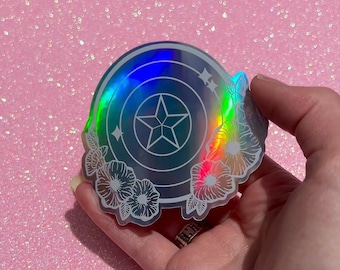Captain America Rainbow Shield Holographic Vinyl Sticker