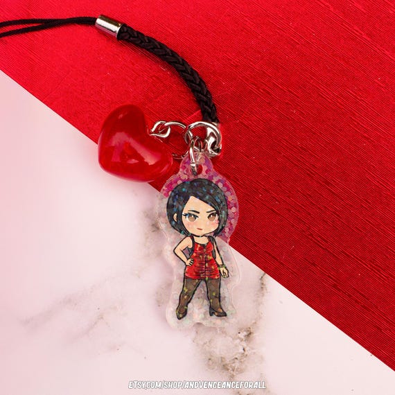 Ada Wong RPD RE2 Resident Evil Holographic Phone Charm Keychain