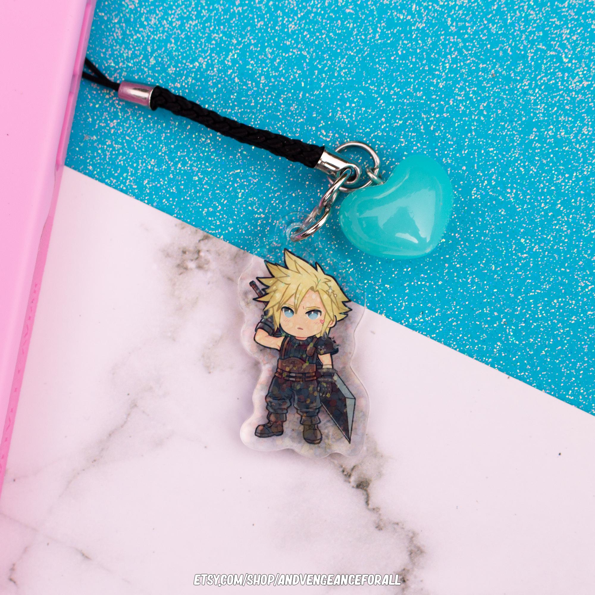 Cloud Strife Final Fantasy VII Holographic Phone Charm Keychain - Etsy