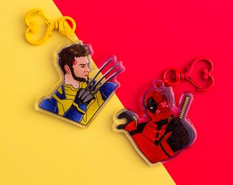 Deadpool x Wolverine Glitter Acrylic Charm Keychains
