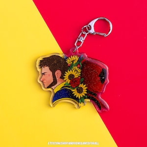 Deadpool x Wolverine Flowers Glitter Acrylic Charm Keychain