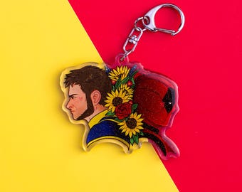 Deadpool x Wolverine Flowers Glitter Acrylic Charm Keychain