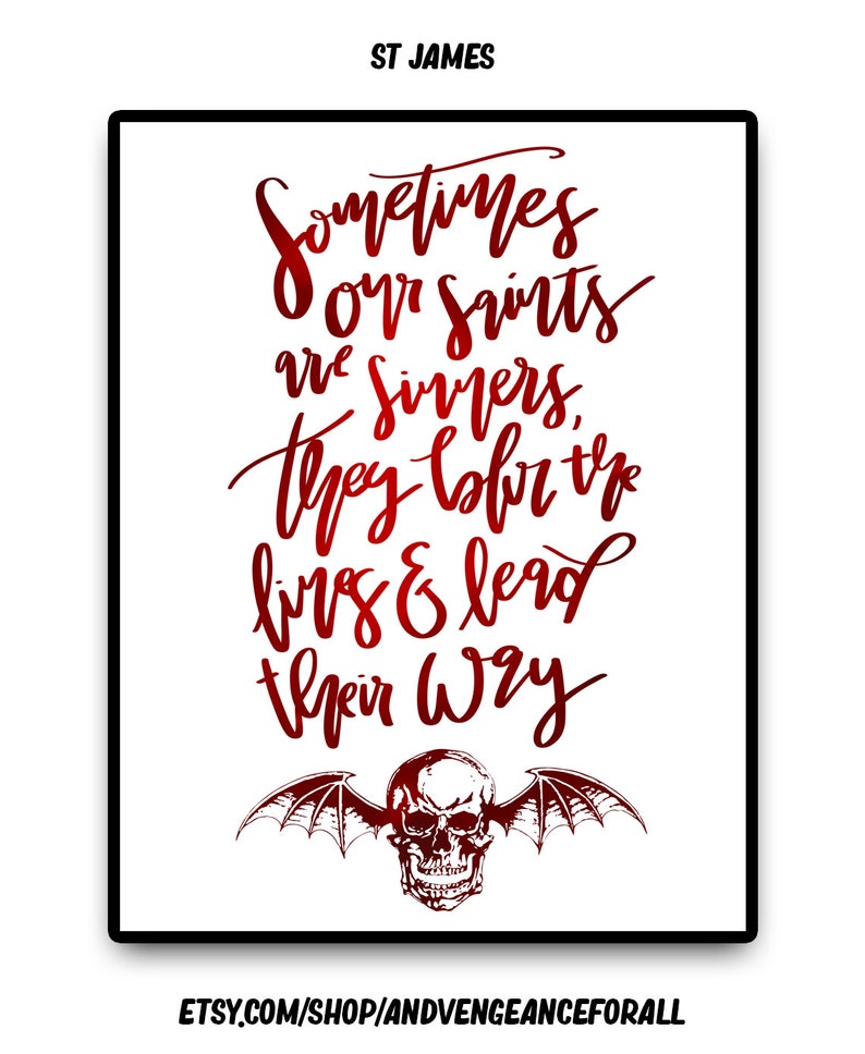 Avenged Sevenfold A7X Art 'St James' Hail to the King Lyrics Hand Lettered Calligraphy Print 8.5x11 image 1