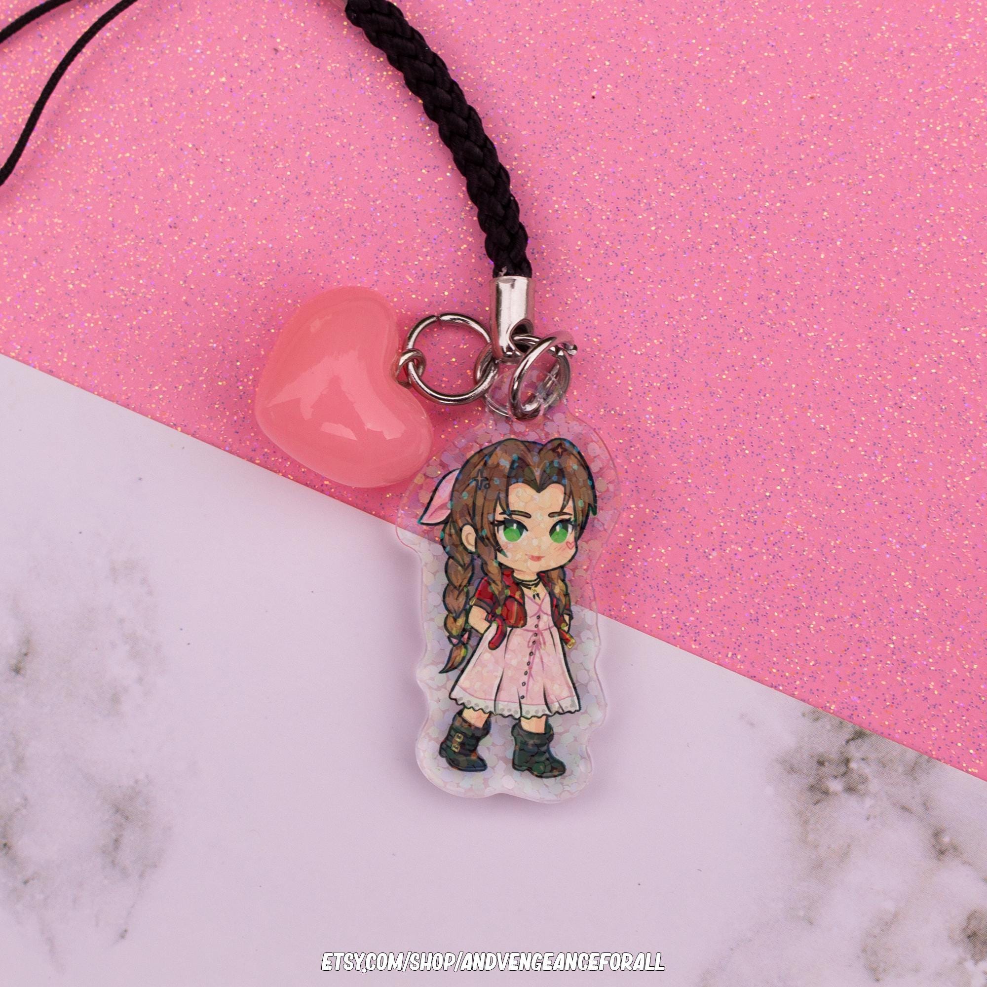 Aerith Gainsborough Final Fantasy VII Holographic Phone Charm Keychain ...