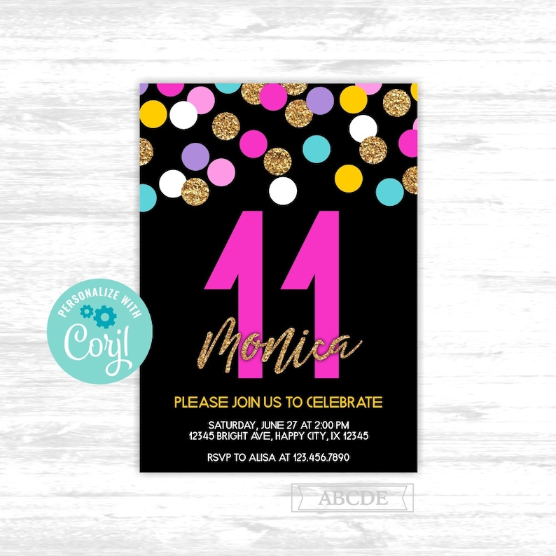 Girl 11th Birthday Invitation Template Teenager Birthday Etsy Uk