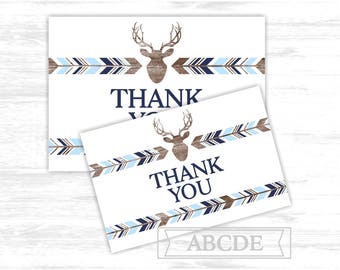 Deer Antler Thank You Note Baby Shower Birthday Party Deer Antler Thank You Card Teal Mint Gray Editable Template #953 Tribal Rustic