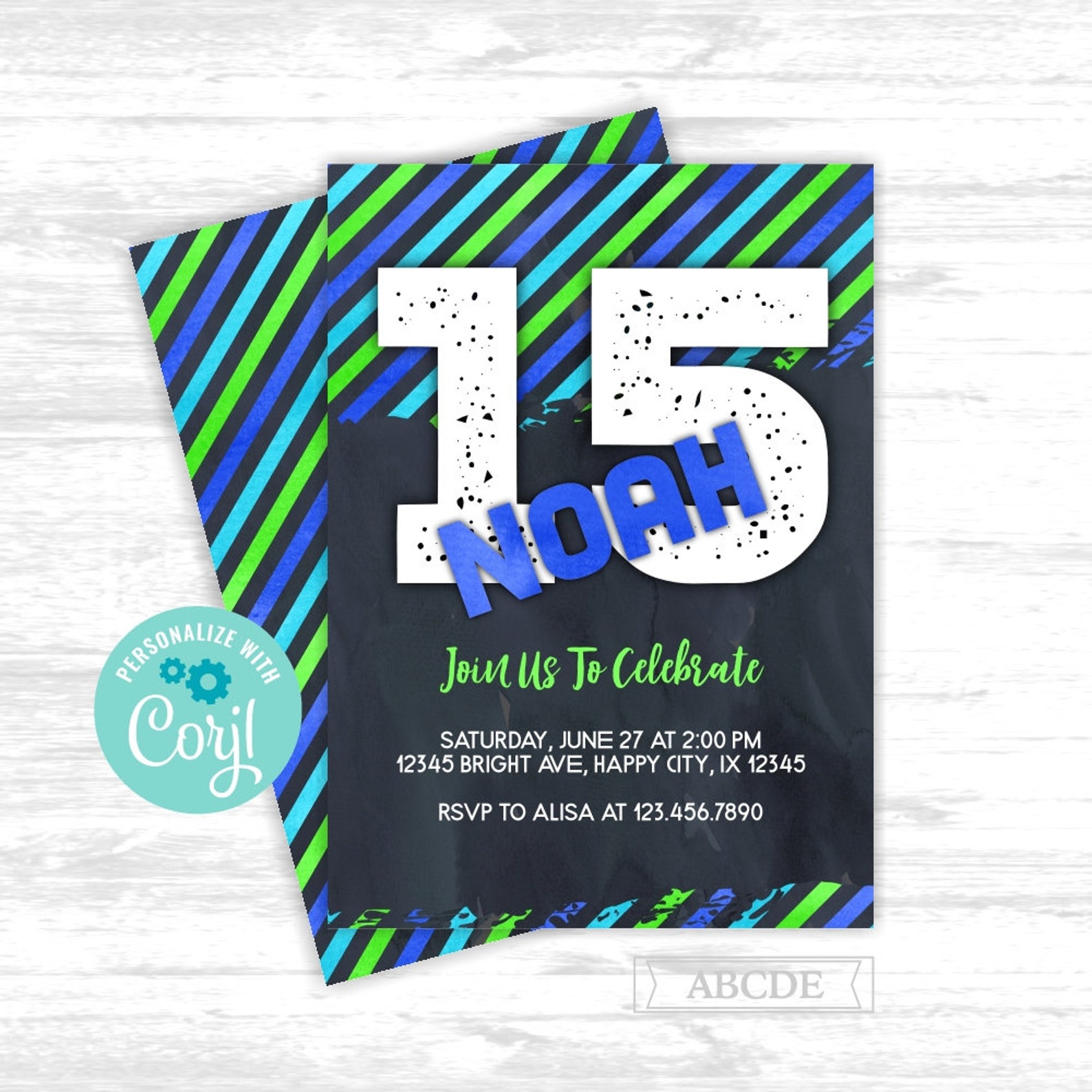 15th Boy Birthday Invitation EDITABLE Invitation TEB001 Etsy