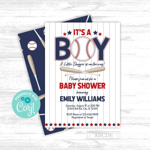 Baseball Baby Shower Invitation Boy Little Slugger Baby Shower Etsy