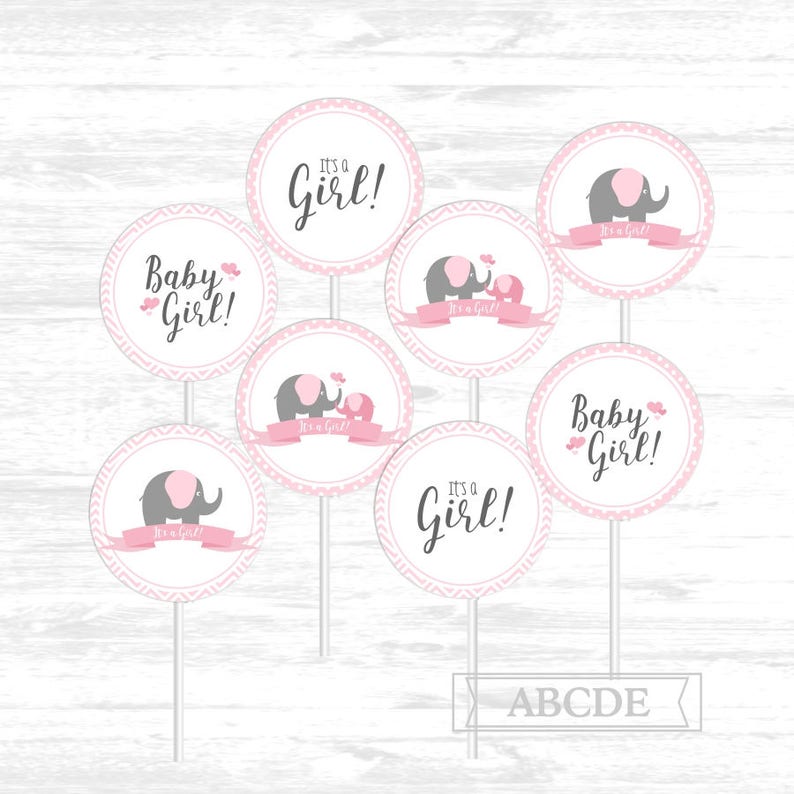 Elephant Baby Shower Pink Baby Shower Toppers Pink Elephant Etsy