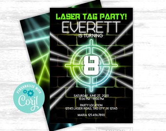 Laser Tag birthday invitation ANY AGE lasertag Boy Birthday Party EDITABLE invite (TAG003)