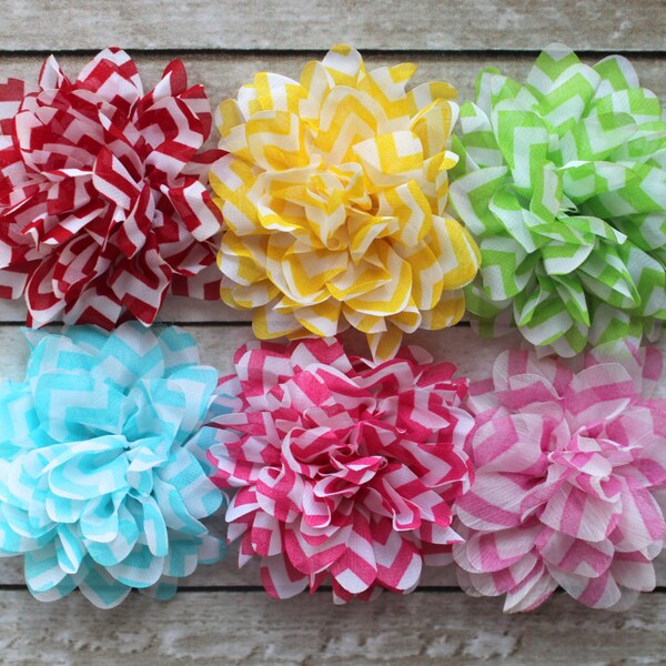 3.75 inch Chiffon Ballerina Flowers in Chevron - Set of 6 Chiffon Flowers for Headbands, Hats and DIY projects