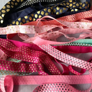 20 Yard Grab Bag Dot Metallic 5/8&quot; Fold Over Elastic - FOE for DIY Hair Ties & Headbands - Perfect for Birthday Parties or Showers