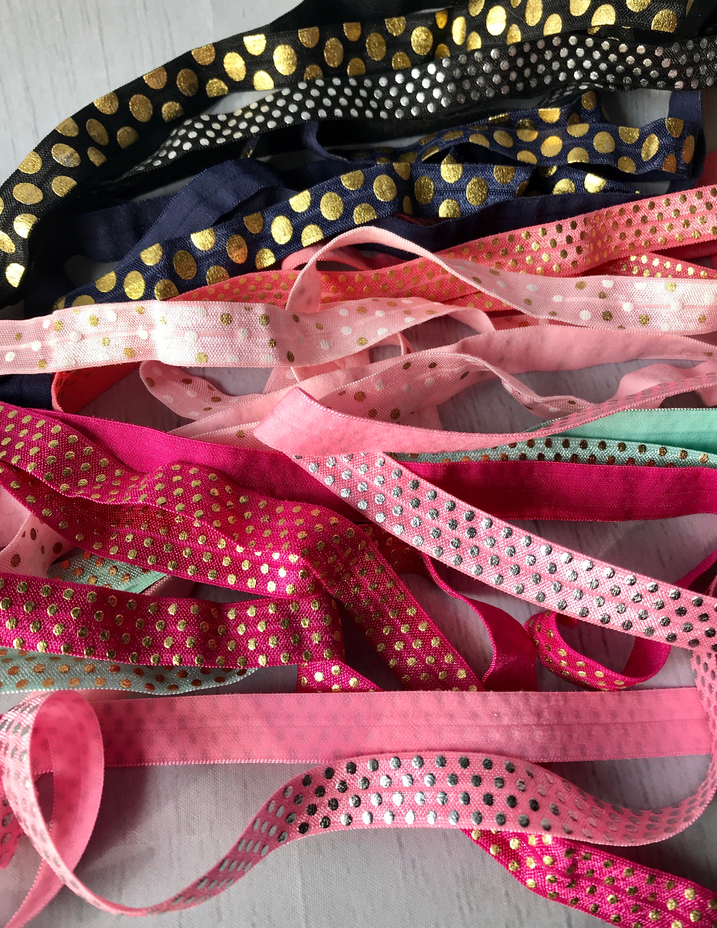 20 Yard Grab Bag Dot Metallic 5/8" Fold Over Elastic - FOE for DIY Hair Ties & Headbands - Perfect for Birthday Parties or Showers