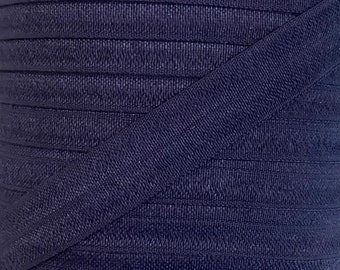 5/8" Navy Blue Fold Over Elastic - Elastic For Baby Headbands and Hair Ties - in 1, 5 or 10 yard lengths of 5/8 inch FOE