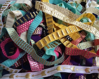 20 Yard Grab Bag Metallic Print 5/8&quot; Fold Over Elastic - FOE for DIY Hair Ties & Headbands - Perfect for Birthday Parties or Showers