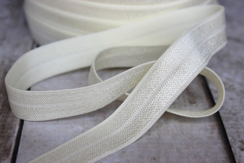 5/8 Ivory Fold Over Elastic Elastic For Baby Headbands and Hair Ties 1, 5 or 10 Yards of 5/8 inch FOE image 3