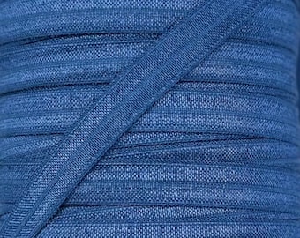 3/8" Light Navy Blue Fold Over Elastic - Elastic For Baby Headbands and Hair Ties - 1, 5 or 10 Yards of 3/8 inch FOE