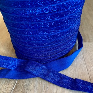 5/8&quot; Royal Blue Glittering Fold Over Elastic - Elastic For Baby Headbands, Sewing and Hair Ties - 1, 5 or 10 Yards of 5/8 inch FOE